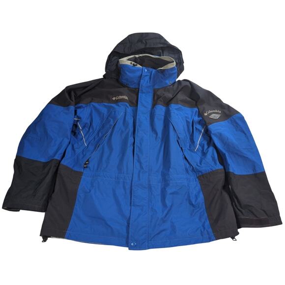 Columbia Mens XL Omni Tech Interchange Jacket Blue Black Waterproof Ski Coat - Picture 1 of 15